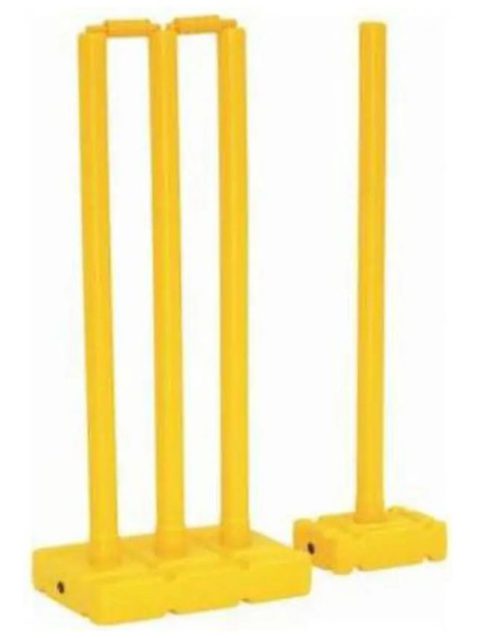 NJ Plastic Cricket Stump Set – Set of 4 Stumps with Base & Bails (Complete Durable Set for Tennis Ball & Casual Cricket)